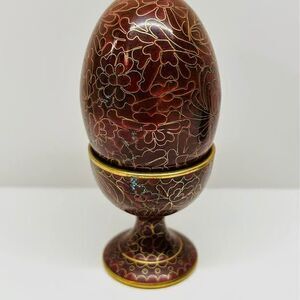 vintage Chinese cloisonné enamel egg on a stand